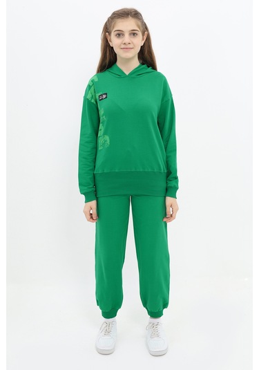 Toontoy Kız Çocuk Baskılı Eşofman Takım Çimen Yeşili