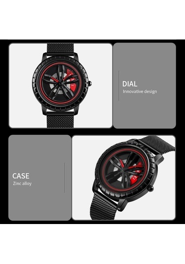 Novahub Skmeı 1634 Erkekler Su Geçirmez Kırmızı Kuvars Saat Siyah Çelik Kemer Çok Renkli Çok Renkli