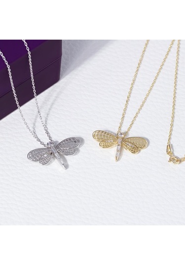 Nagiss Yusufçuk Model-1 Gold Rengi Baget Zirkon Taşlı 925 Ayar Gümüş Kadın Kolye