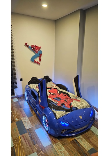 Lambo - Kapıları Açılır Arabalı Yatak - Koltuklu, Mavi Tek Kişilik