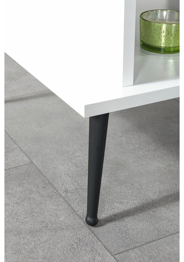 2012 Şile Metal Ayaklı Orta Sehpa , Salon Sehpası Beyaz - Antrasit Beyaz - Antrasit