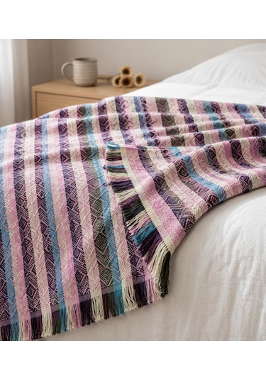 Dokuma Pike Çiftkişilik 200x220 Çok Amaçlı Bohem Yatak Örtüsü Berry Mix