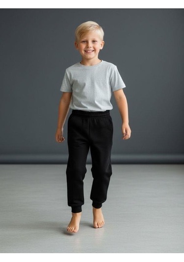Zekids Erkek Çocuk İçi Şardonlu Kalın Eşofman Alt-16658 Siyah