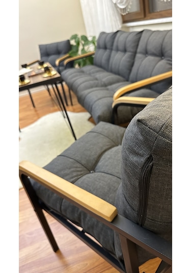 Modern Style Home Modern Sarıyer Balkon, Bahçe, Cafe - Metal Kanepe Koltuk Takımı - 3+1+1+masa Antrasit Modernk025 Antrasit