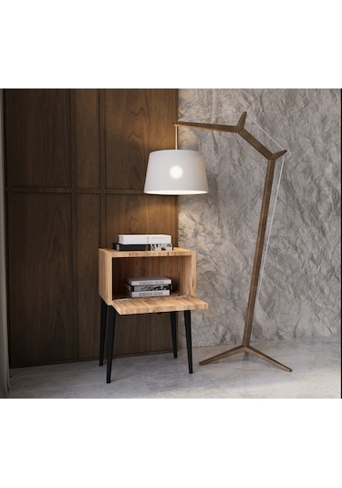 Enwood Canopus Mdf Safir Meşe Ahşap Ayaklı Tek Kapaklı Komodin