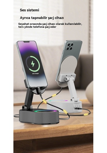 Endüksiyonlu Cep Telefonu Tutucu Güç Bankası Bluetooth Hoparlör