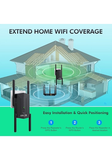 5 Ghz 3000 Mbps Wifi 6 Tekrarlayıcı Genişletici Sinyal Güçlendirici Çift Bant Black Bize Fiş