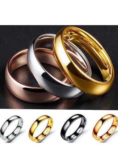 Altın Basit Pürüzsüz 4mm Ark Çelik Yüzük Paslanmaz Çelik Çift Yüzük El Takı 11 Altın