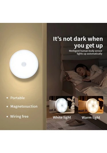 Honeybeeshop Beyaz 3 Paket 3 Adet Hareket Sensorlu 8 Led Usb Yuvarlak Isiklar Iki Renk Secenegi Tuvalet Depolama Dolap Merdiven Koridor Ofis Alanlari Icin Beyaz