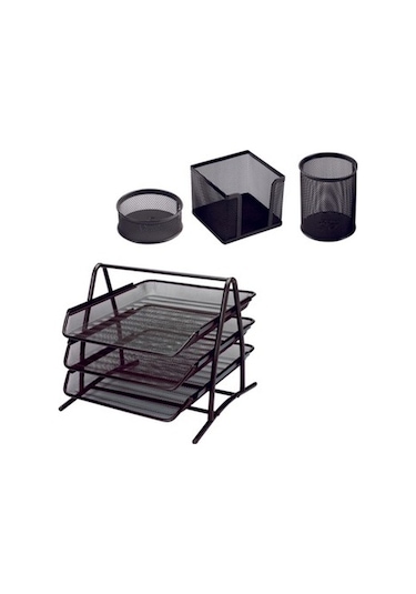 Metal Masa Üstü Perfore Evrak Rafı 3lü ve 3lü Kalemlik Seti