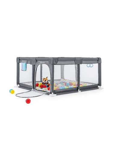 Original Playard Plus Güvenli Bebek Ve Çocuk Oyun Alanı Oyun Parkı 120x120 Oyun Matı Ve Topları Gri