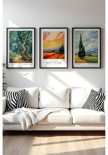 Huhuli Ahşap Siyah Çerçeveli Vincent Van Gogh Tablo Seti Huhu528