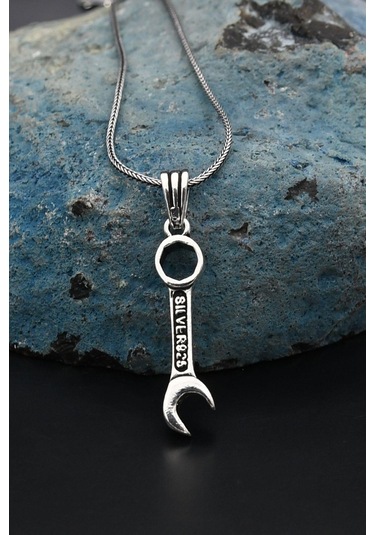 Ingiliz Anahtarı Tasarımlı Gümüş Kolye Zincir 925 Ayar