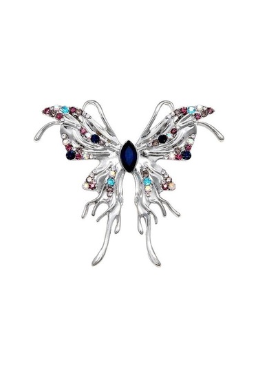 Rhinestone Sıvı Devlet Kelebekler Broş Zarif Hırka Ceket Takım Elbise Yaka Pin Takı Gümüş