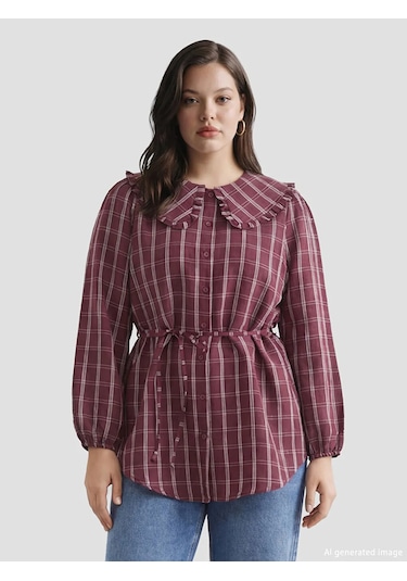 LC Waikiki Bordo Bebe Yaka Ekose Kadın Gömlek Tunik