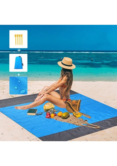 Neevoyu 210t Poliester Mavi Gradyan Piknik Döşemi - Su Ve Kum Dayanıklı, 210x200cm, Taşınabilir, Kamp Ve Plaj İçin Mavi