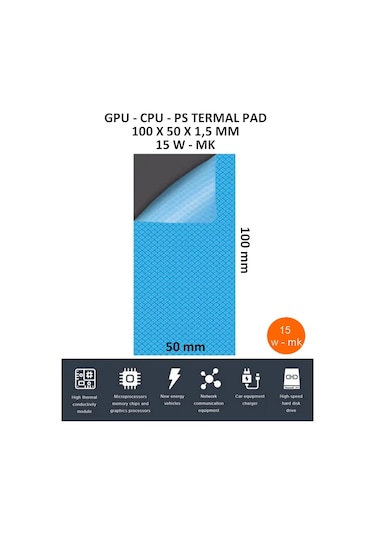 15 W/m-k Yüksek Performanslı Termal İletken Ped 100x50x1.5 Mm