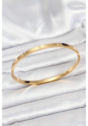 Zarif Kadın İçin Golden Çelik Zirkonlu 65mm İnce Kelepçe Bileklik Gri