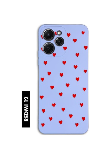 Xiaomi Redmi 12 Uyumlu Sevimli Kalpler Desenli Premium Silikonlu Lansman Telefon Kılıfı Lila