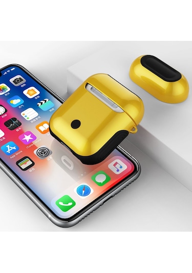 Vernikli Pc Bluetooth Kulaklık Kılıfı  Airpods Uyumlu 1/2 Sarı İçin Anti-kayıp Saklama Çantası Sarı