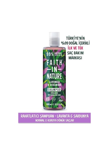 Faith in Nature %99 Doğal Rahatlatıcı Şampuan Lavanta & Sardunya Normal & Kuruya Dönük Saçlar İçin 400 ML