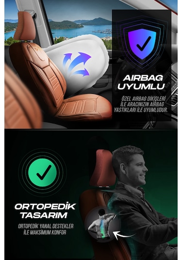 Taba - Taba Panda Rodos Serisi Deri Ortopedik Oto Koltuk Kılıfı - Tam Set