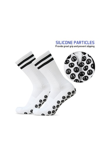 Youmex Beyaz 3'lü Paket Futbol Çorapları - Nem Emici, Nefes Alıcı Ve Kayma Engellendiği Poliester Ürün Beyaz