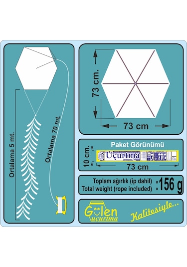 Naylon Altıgen Uçurtma - Bayraklı - Orta Boy