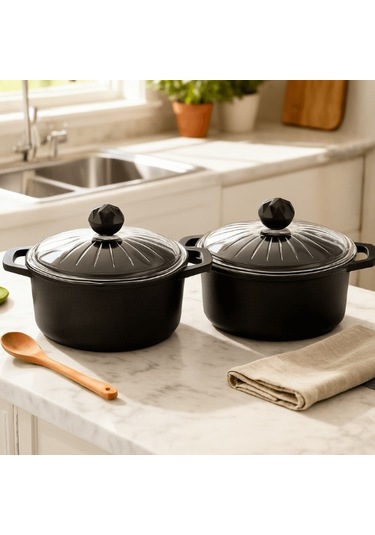 Elmas İkili Derin Tencere 20 - 24 Cm Siyah
