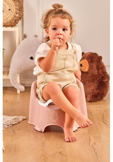 Flosoft Lazımlık, Kaydırmaz Tabanlı Kapaklı Taşınabilir Çocuk Bebek Tuvalet Eğitimi Oturağı Pembe