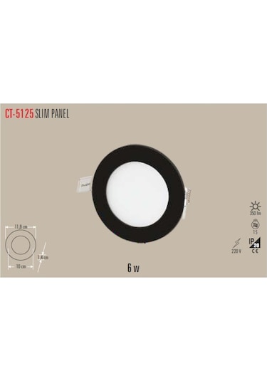 Cata CT-5125 6W Slim LED Panel Armatür (Siyah Kasa) Beyaz IŞIK Siyah