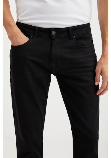 Herman Erkek Kalın Dokulu Slim Fit Dar Kalıp Boru Paça Organik Pamuklu Siyah Jeans