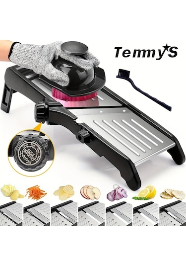 Dashanshop 1 Adet Sebze Doğrayıcı Ayarlanabilir Bıçaklı Mutfak Rende Julienne Kesici Meyve Patates Domates Soğan With Brush Gloves Fırça Eldiven 1 Parça