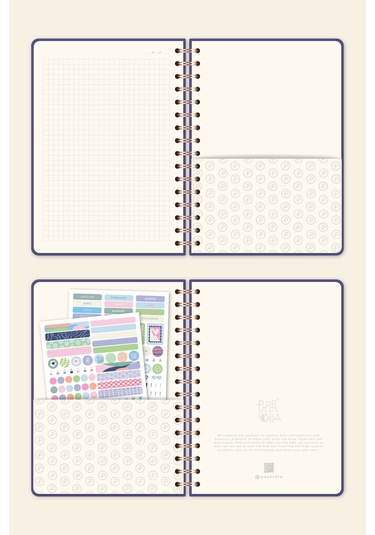 A5 Spiralli Sert Kapak Keten Kareli Tarihsiz Not Defteri Lila Lila