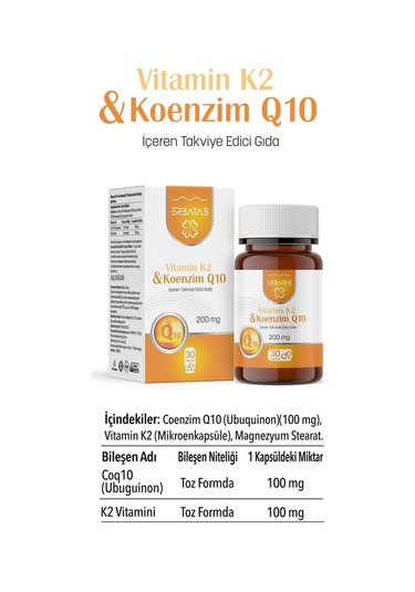 Erbatab Vitamin K2 Ve Koenzim Q10 30 Kapsül