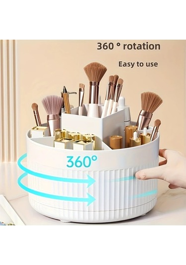 Chuangyinshop Beyaz 360 Derece Dönen Masaüstü Organizer - Kalem Fırça Ve Aksesuar Saklama Kutusu Beyaz