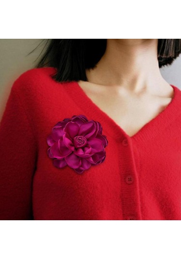 Homyl Anne, Nedime, Düğün İçin Giysilere Uygun Çiçek Broş Kırmızı
