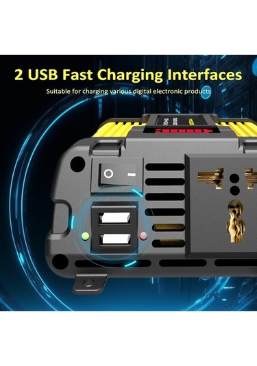 Dancemonkey 500w Araba Güç İnvertörü, Led Dijital Ekranlı 12v-220v Ac