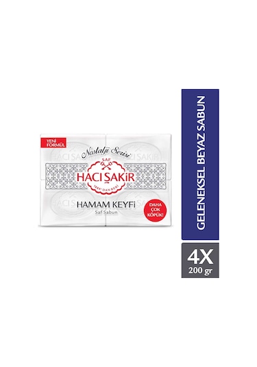 Hacı Şakir Hamam Keyfi Nostalji Geleneksel Beyaz Sabun 4'lü 4 x 200 G