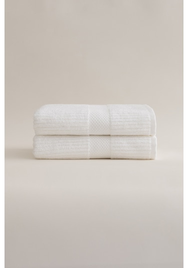 Ivory Beyaz Fitilli Mikro Fiber %100 Pamuk 2li Banyo Havlusu Seti Beyaz