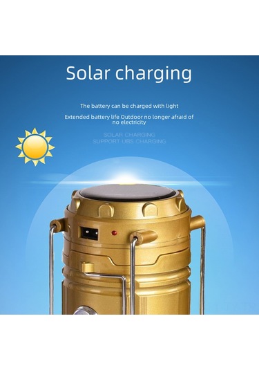 Teltree Güneş Enerjili Çıkarılabilir Led Kamp Feneri - Dış Mekan, Çadır Işığı, El Tutan Çok Fonksiyonlu Altın Model Altın