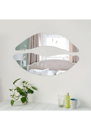 Ruicoo Gümüş 3d Dudak Yansıtır Duvar Sticker İki Set - Modern Dekor, Kolay Uygulama, Dayanıklı Ps Malzeme Gümüş