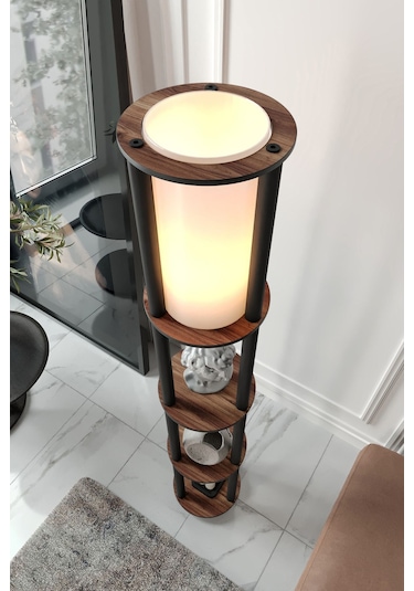 Ravilo Estantes Yuvarlak Dekoratif Raflı Lambader Ceviz Ceviz