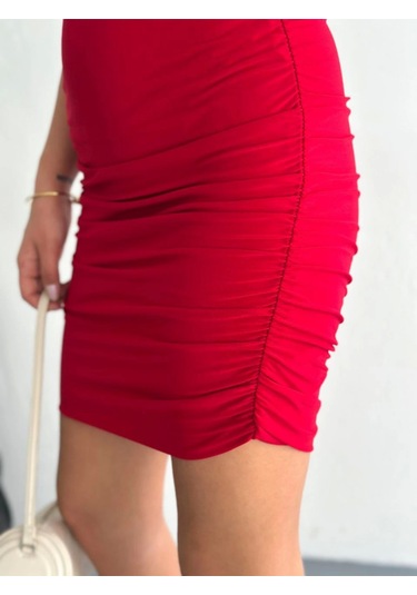 Göğüs Ve Yanlar Dekolteli Kolsuz Boy Elbise - Kırmızı Kırmızı