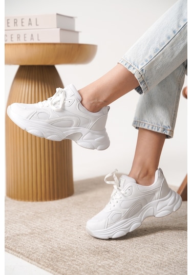Garantili D0164 Günlük Ortopedik Kadın Sneaker Spor Ayakkabı Beyaz