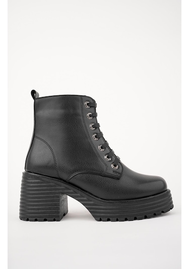 Muggo Grazi Garantili Kalın Taban Platform Topuklu Fermuarlı Bağcıklı Kadın Bot 001