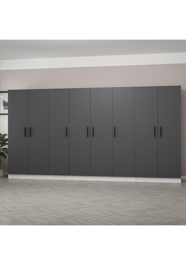 Minar Kale 8 Kapaklı 2 Çekmeceli Dolap Beyaz Antrasit 190cm