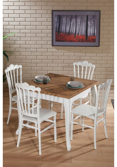 Artemis Beyaz / Sirius Sabit Masa - 4 Sandalye 1 Masa / Salon - M