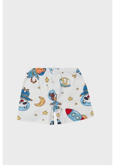 Lela Desenli Streç Pamuklu Bisiklet Yaka Atlet Boxer 2'Li Iç Giyim Erkek Çocuk Takım 6651010 Ekru