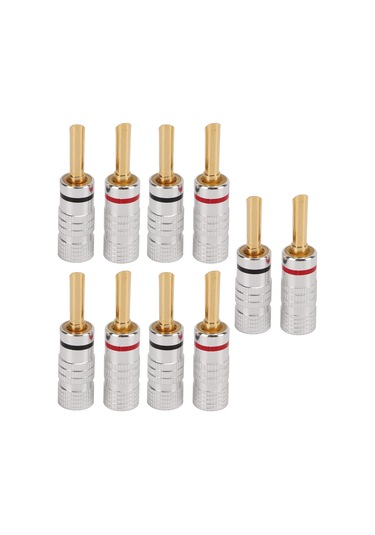 Moveevo J.10054 4mm Altın Kaplama Muz Plugları, Sıkıca Sıkma Tasarımı, Kısa Devre Engeli, Hoparlör Kabloları İçin Uyumlu, 5 Set Kırmızı+siyah